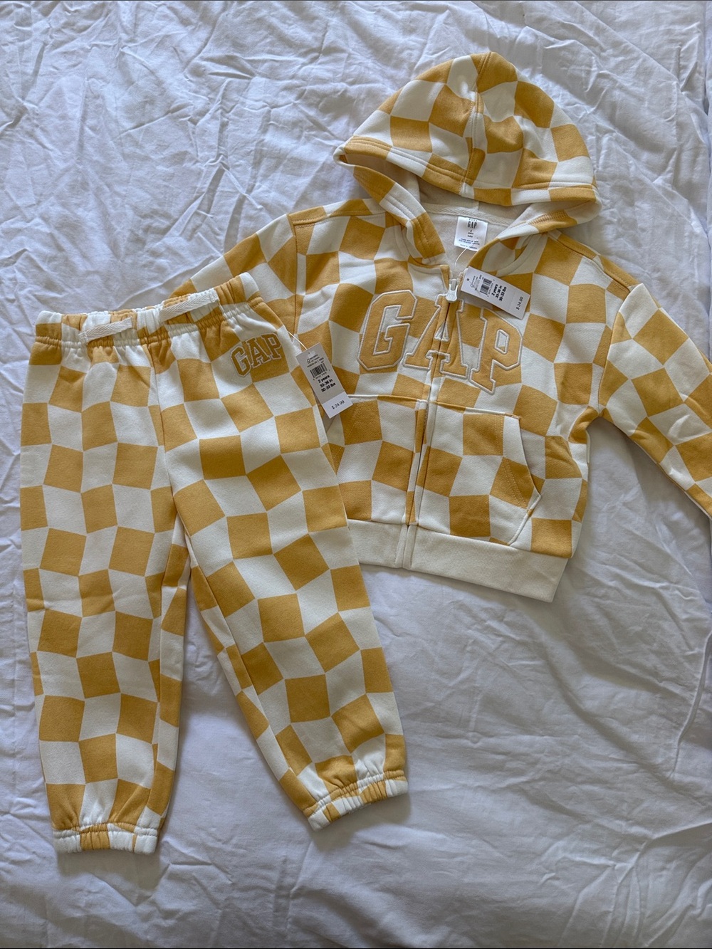 GAP Yellow and White Checkerboard Zip Hoodie & Joggers Set